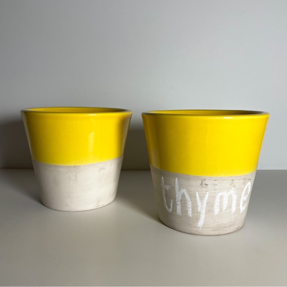 Set of 2! Crate & Barrel Carnivale Mini Planters, 4” in Yellow - Picture 5 of 6